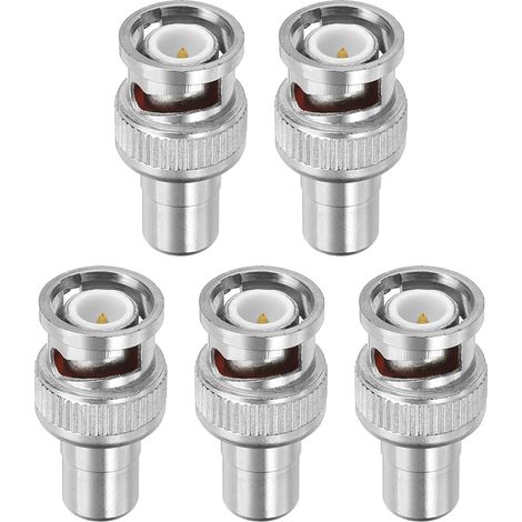 Adaptateur BNC vers RCA, Lot de 5 Adaptateurs Coupleurs BNC Mâle RF Coaxial pour Caméra de Sécurité CCTV Bande LED, Argent (1/5)