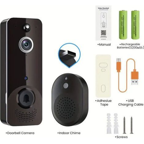 Sonnette vidéo WiFi intelligente - Caméra de porte avec interphone - Notification sur smartphone - Sécurité renforcée pour l'entrée de la maison