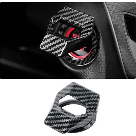 Couvercle de Bouton D'arrêt du Moteur, Bouton de Commutateur D'arrêt de Démarrage de Moteur de Voiture, Auto Adhésif Décoration de Commutateur de Moteur de Voiture (Fibre Carbone) (1/4)