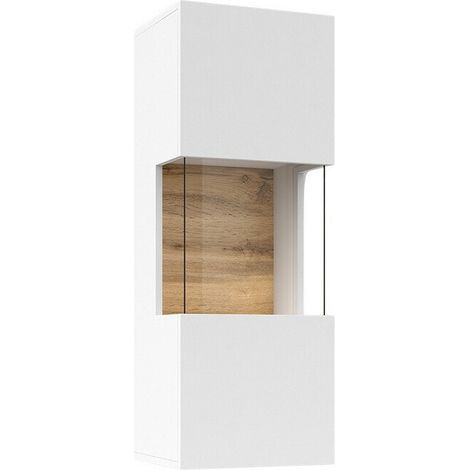 Armario de pared Revmiru 101, Blanco + Roble wotan, 95x36cm, Número de puertas: 130cm, Aglomerado laminado, Vidrio templado