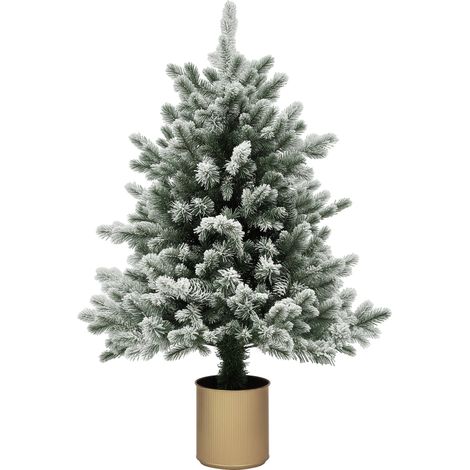 HOMCOM Mini Künstlicher Weihnachtsbaum 100 cm künstlich Tannenbaum mit Schnee, 130 Spitzen Christbaum mit Topf, Weihnachtsdeko für drinnen Büro Wohnzimmer (1/5)