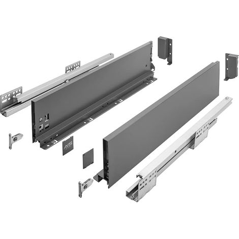 Rails de tiroir - Lot de 2 - Acier Anthracite - Extension complète Push to Open - Cuisine moderne - Hauteur 120 mm (1/5)