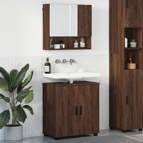 Badezimmermöbel-Set Wandmontiert 2 pcs Braun Eichen-Optik
