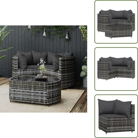 Salon de jardin 4 pcs avec coussins Gris Résine tressée - Salon De Jardin - Mobilier De Jardin - Set De Salon Extérieur - Table Basse - Chaise Lounge
