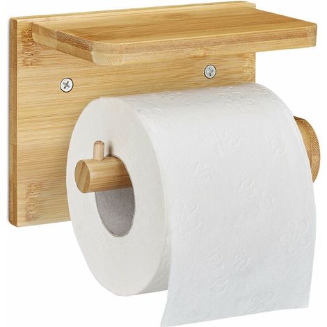Toilettenpapierhalter aus natürlichem Bambus – bietet Platz für Handy und Feuchttücher – Maße: 12 x 16 x 10,3 cm – inklusive Wandbefestigungsmaterial
