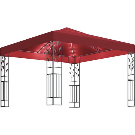 Tonnelle avec guirlande lumineuse à LED 3x3 m Bordeaux