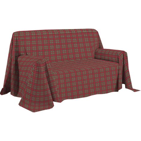 Housse de canapé 250 x 290 cm, Drap Housse 100% Coton Pur, Motif Tartan Rouge, Drap d'ameublement, protège-canapé ou Couvre-lit d'été 2 Places (1/2)