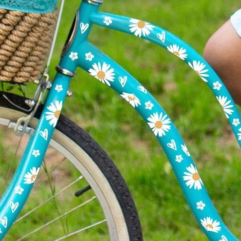 Adesivi per bicicletta a forma di margherita, 2 fogli di adesivi floreali impermeabili per biciclette, adesivi decorativi a forma di margherita per telai di biciclette da bambina (1/5)