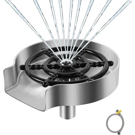 Rince Verre en Acier Inoxydable, Accessoires pour Evier de Cuisine, Rondelle en Métal, Rince Verre Evier, Nettoyeur Verre, Accessoires de Cuisine, Argent Mat (1/5)