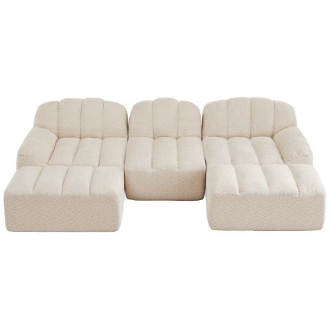 Canapé d'angle en L canapé modulaire Coussins Profonds Polaire granuleuse Beige et Blanc (1/5)