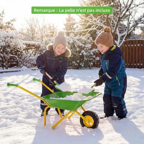 Structure métal brouette enfant de jardin, roue tout-terrain et poignées antidérapantes, jeu extérieur dès 3 ans (1/5)
