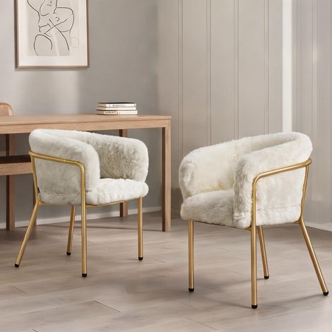 Lot de 2 chaises de salon en imitation fourrure blanche (1/5)