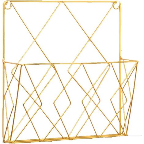 Porte-revues mural en maille métallique pour magazines ou journaux - Panier de rangement pour la maison, le salon (or) (1/5)