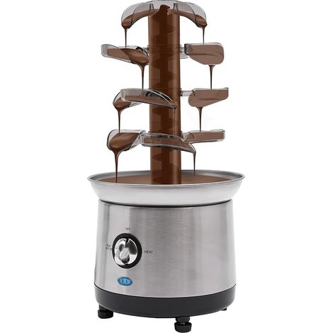 Fontaine à chocolat en acier inoxydable - 4 étages - 190 W - Avec contrôle de la température - Capacité de 1,2 l - Pour mariages, fêtes, anniversaires (argenté) (1/5)