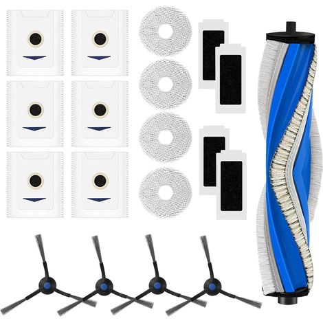 19 Pièces Accessoire T30, 1 Brosse Principale, 4 Filtres, 4 Brosses Latérales, 4 Serpillères, 6 Sacs à Poussière Pour Robot (1/5)