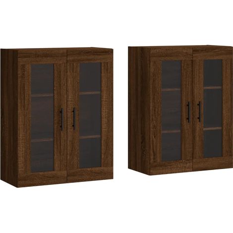Set di 2 armadietti da parete pratici grande spazio di archiviazione 69,5 x 34 x 90 cm in legno multistrato rovere marrone 020055450