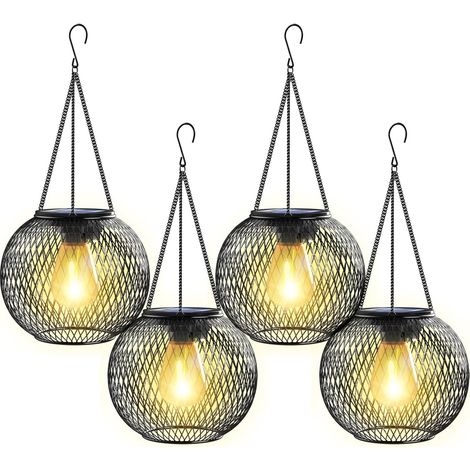 Lanterne Jardin en Métal Blanc chaud, Lampes Extérieur Exterieur Suspendue Lanterne Led pour Halloween Lanterne Étanche Solaire, Noël-2 Paquet (1/5)