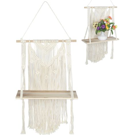 Étagère murale suspendue en corde tricotée à la main, porte-pot de fleurs pour la décoration intérieure (40 x 70 cm) (1/5)
