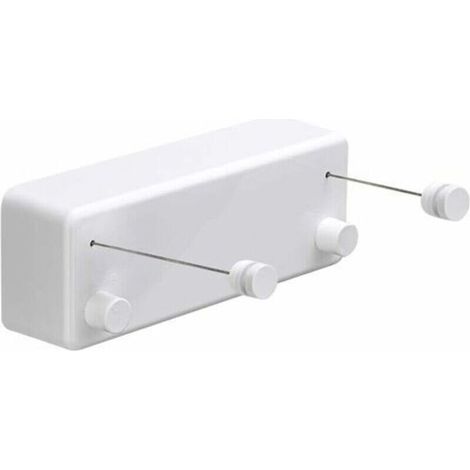 Einziehbare Wäscheleine aus ABS + Wäschetrockner aus Aluminium mit doppelt verstellbarem Edelstahlseil, Hotelstil, robust, Wandmontage, 4,2 m, Weiß - Crezuo