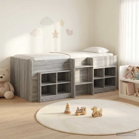 vidaXL Cadre de lit en loft avec armoire avec étagère 3 pc Sonoma gris (1/5)