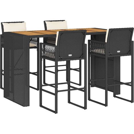 Maison Exclusive - Set Bar da Giardino 5 pz con Cuscini Nero in Polyrattan Acacia (1/5)
