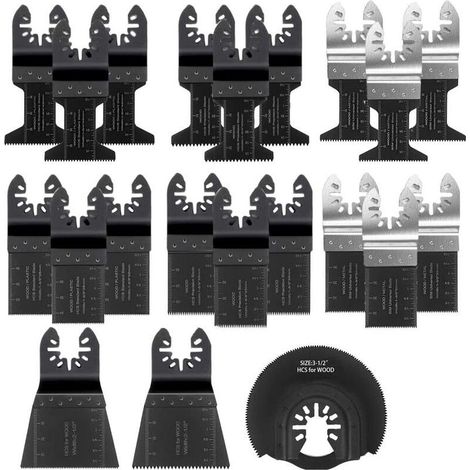 Lame de Scie Oscillante, 21PCS Mixte Outil Multi-Usage Kit, avec Accessoires de Universel Outil Multifonction Oscillant à Libération Rapide pour Coupe General Multi-Tool (Noir) (1/5)