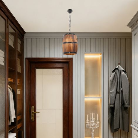 Bar Cafe Pendelleuchte Retro Holz Weinfass Hängeleuchte Lampe E27 Kronleuchter