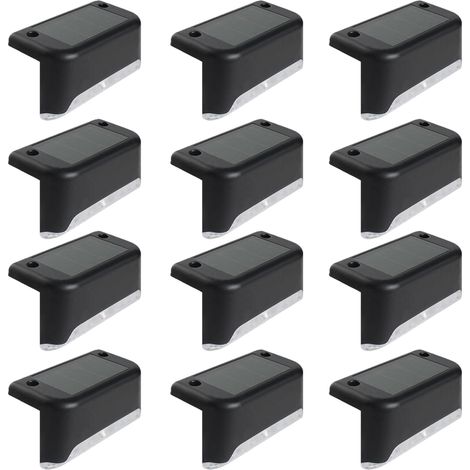 Juego de 12 luces LED solares, impermeables y de luz blanca fría para escaleras, jardines, patios y vallas. (1/5)