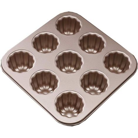 Moule à canneles 9 cavités en acier au carbone anti-adhésif pour cupcakes/muffins Doré-Fei Yu (1/4)