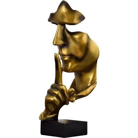 Sculptures Abstraites, Statues d'hommes Silencieux Statuette Silence est Dorée Abstraite en Résine Figurines d'art Moderne (1/4)