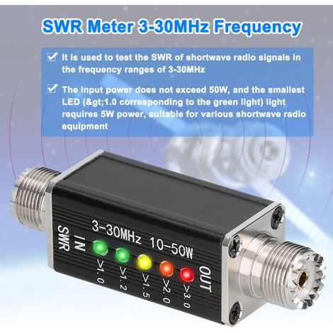 TOS-mètre à LED, indicateur d'ondes stationnaires (ROS) pour ondes courtes de 3 à 30 MHz, avec 5 LED et interface femelle M.