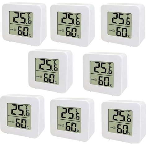 Mini thermomètre LCD , Thermomètre numérique intérieur Hygromètre d'intérieur, compteur de température et d'humidité, hygromètre numérique pour crèche, salon, bureau, paquet de 8