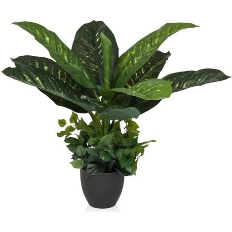 Kunstpflanze / Kunstbaum DIEFFENBACHIA 80 cm Kunststoff grün hjh OFFICE (1/5)