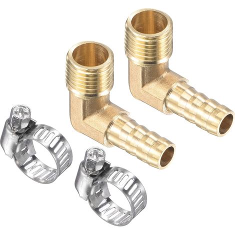 2 Paquet Laiton Tuyau Barbillon Raccords - 90 Degré Coude 8mm Laiton Tuyau Connecteur avec Tuyau Colliers Appliquer à Eau (G1/4 Mâle Filetage) (1/5)