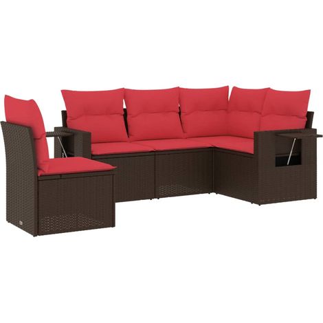 Maison Exclusive - 5-teiliges Gartensofa-Set mit Kissen, braun, P