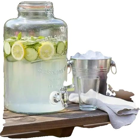 Dispensador de agua de vidrio, capacidad de 8 litros, grifo fácil de usar, transparente (1/2)