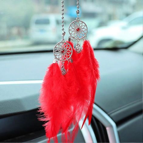 Attrape-rêves Miroir Pendentif de Voiture Accessoire Intérieur Plume Porte-Bonheur Décoration (1/5)