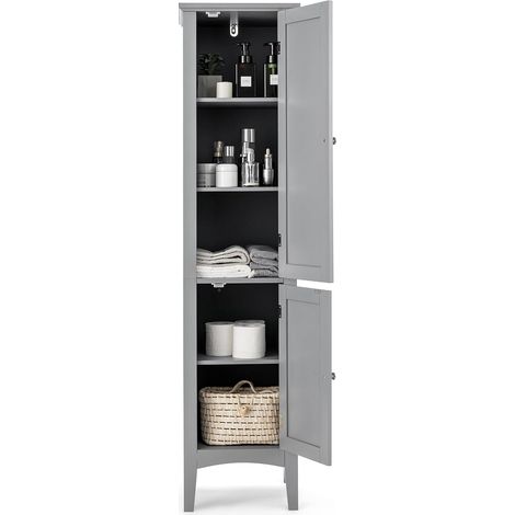 COSTWAY Mobile da Bagno Alto con 2 Ante, Armadio da Terra con 5 Vani, Mobile Colonna per Bagno Cucina Soggiorno, 37 x 37 x 160 cm (Grigio) (1/5)
