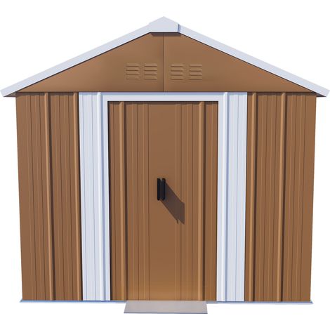 Casetta in metallo marrone 196 x 110 x 194 cm con finestre, ventilazione e porta con chiusura (1/5)