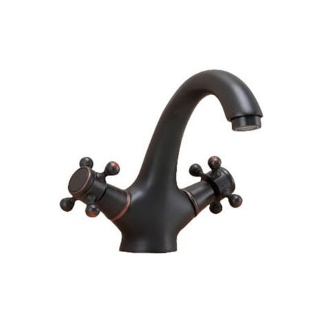 Robinet mitigeur à deux poignées pour lavabo de salle de bain Retro Mitigeur Lavabo Vintage en laiton antique Noir (1/4)
