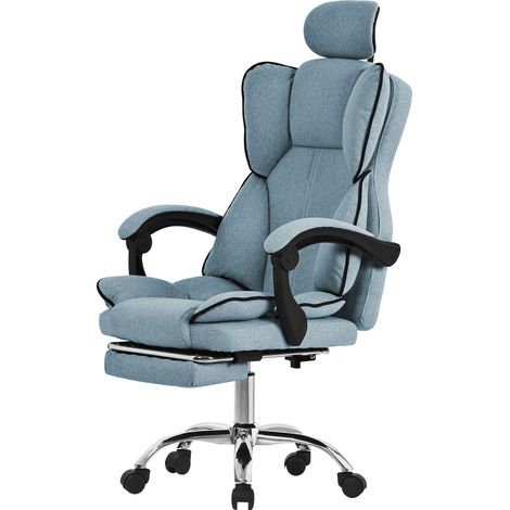 ML-Design Sedia da Ufficio Ergonomica Blu Poltrona da Scrivania Regolabile in Altezza con Schienale Alto Sedia Girevole con Poggiapiedi Cuscino e Poggiatesta Poltroncina per Computer da Gioco