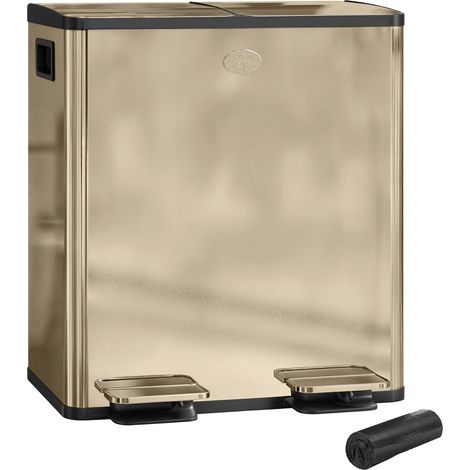 40L Dual Compartment Stainless Steel Trash Bin with Deodorizer Holders in Elegant Gold Finish (1/5)