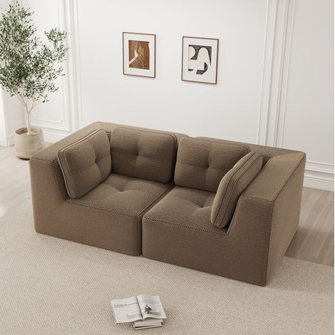 Ecksofa Cord Braun modular, rahmenlos mit Cordbezug und 74 cm Sitztiefe (1/5)