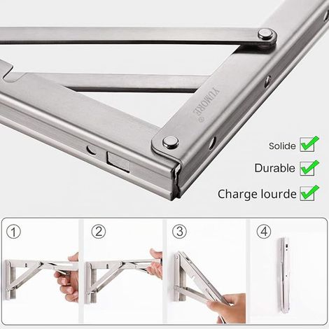 Supports d’Étagère Pliables 350mm Équerre Pliante Inox (1/3)