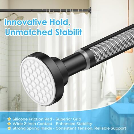 Barra de ducha telescópica de 70-120 cm, no requiere taladrar, ideal para baño, ventana, armario, color negro. (1/4)