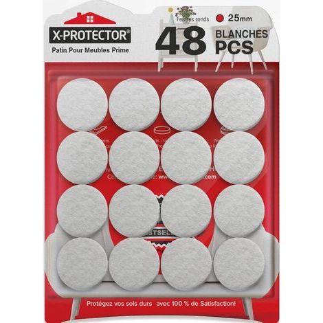 48 PCS - Patin Feutre - Patin Meuble - Adhésif Auto-Collant Pour Chaise Et Table Protection Sol Blanc 2,5cm (1/5)