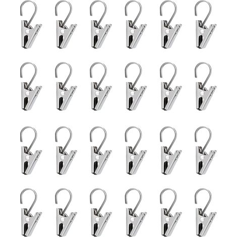 Pince Attache Rideau Clips de Petits en avec Crochets pour Rideaux Douche et fenêtre 24 pièces Métal (1/5)