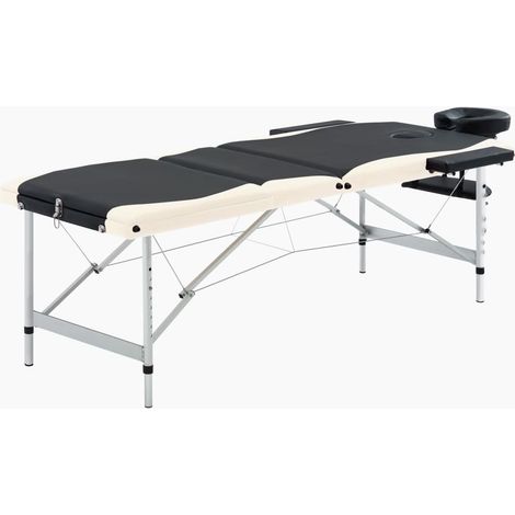 Camilla de masaje plegable 3 zonas aluminio negro y beige