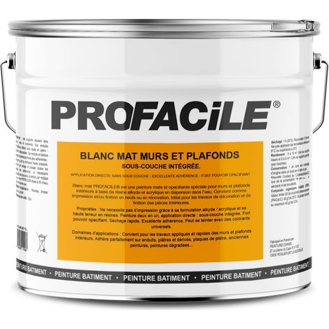 Peinture blanche mate intérieure murs et plafonds – 10L – Sous-couche intégrée – Séchage rapide 30 min – Pour espaces confinés (1/3)