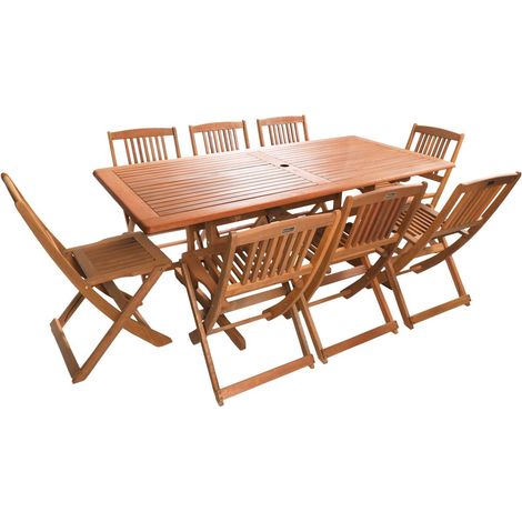 Salotto da giadino in legno esotico  "Hongkong" - Tavolino pieghevole  + 8 sedie pieghevoli